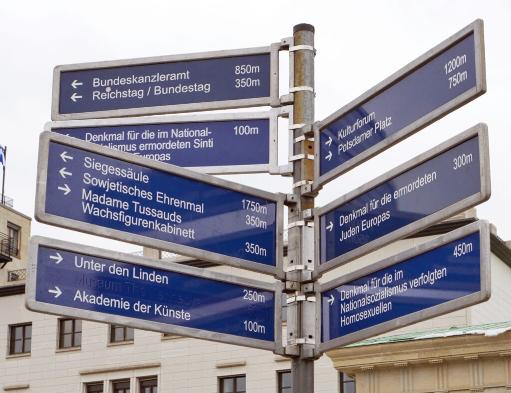 Famous Berlin landmarks being pointed out by this street sign